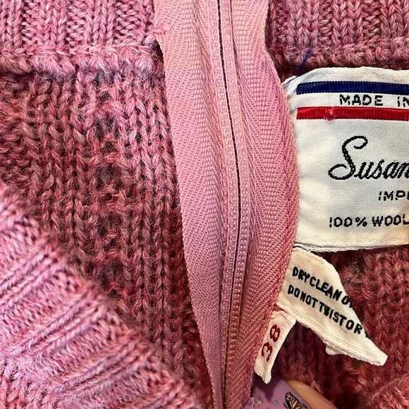 Vintage Dusty Pink Cable Knit Woolen Sweater Back Zip Authentic - Picture 8 of 12